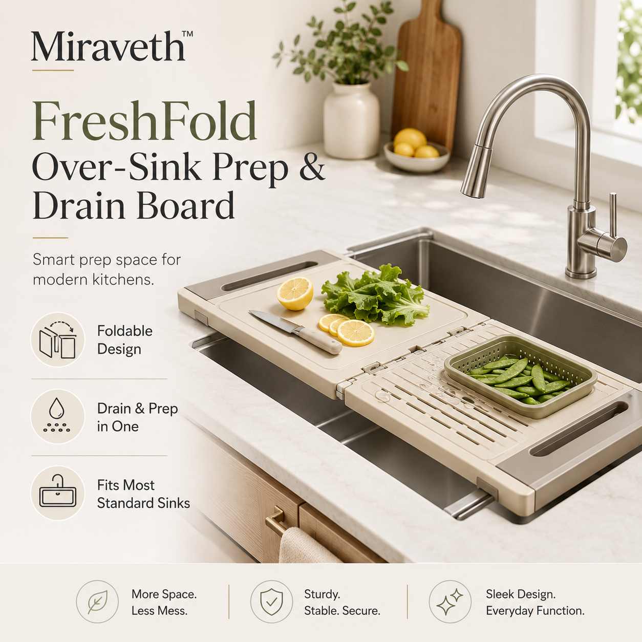 Miraveth™ FreshFold Over-Sink Prep & Drain Board